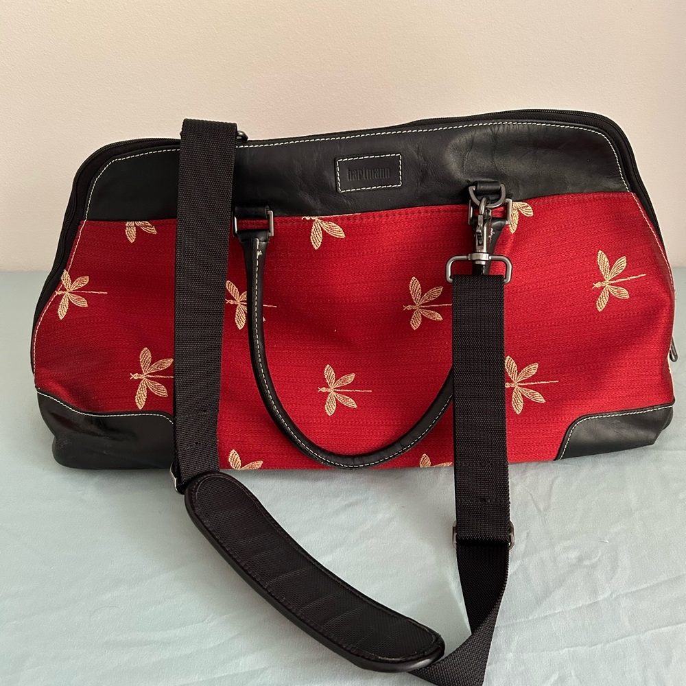Hartmann Red and Black Travel Bag with dragonflies